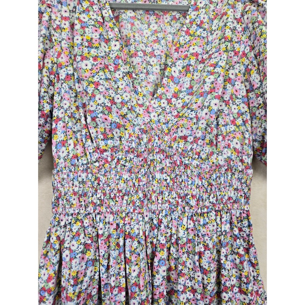 GAP Floral Puff Sleeve‎ Dress Smocked Mini Dress Medium Tall Multicolor Babydoll - Picture 3 of 9
